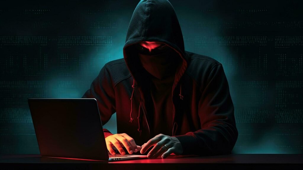 A shadowy figure representing hacking activities